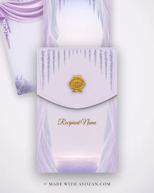 Lavender Haze — Living Invitation — envelope, as the guest receives it