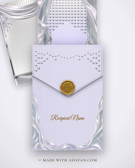 Liquid Chrome — Living Invitation — envelope, as the guest receives it