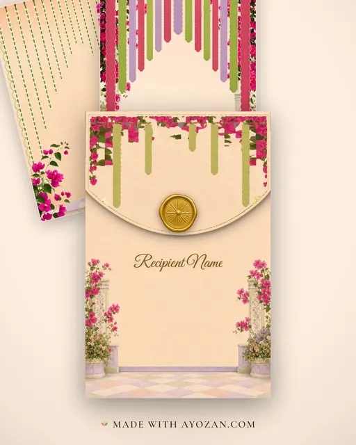 Sherbet Courtyard — Living Invitation — envelope, as the guest receives it