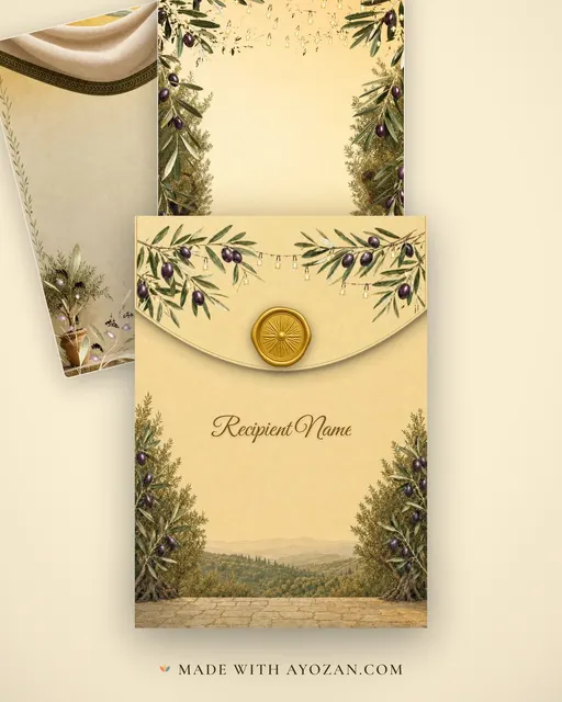 Tuscan Olive Grove — Living Invitation — envelope, as the guest receives it