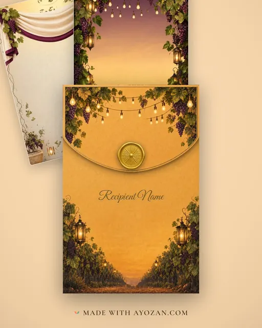 Vineyard Dusk — Living Invitation — envelope, as the guest receives it