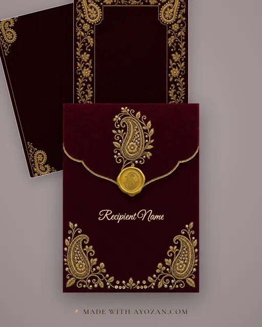 Zardozi Velvet Wedding — Living Invitation — envelope, as the guest receives it