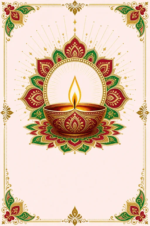 Diwali Diya — Crimson & Gold — Hindu Ornate Diwali invitation card design from Ayozan