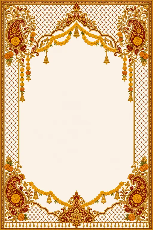 Marigold Maximalist — Crimson & Gold — North Indian Hindu Ornate Wedding invitation card design from Ayozan