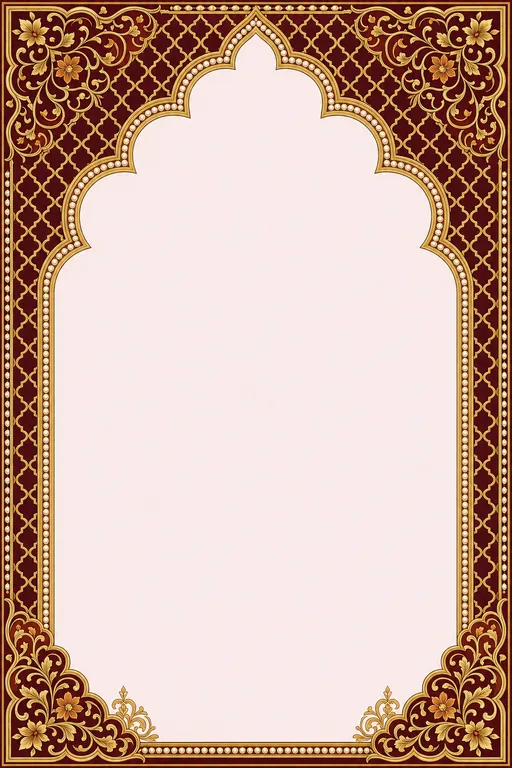 Mughal Jaali — Gold on Maroon — North Indian Hindu Ornate Wedding invitation card design from Ayozan