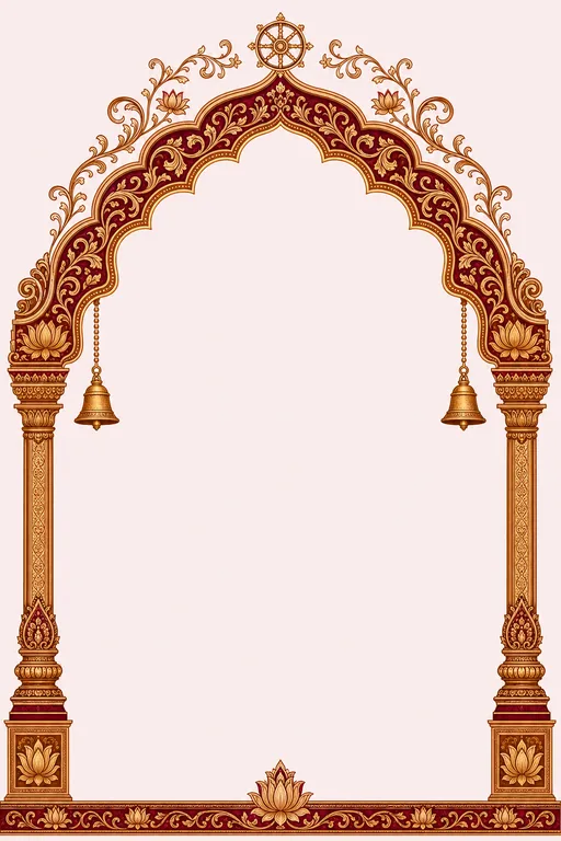 Sacred Arch · Buddhist ceremony — Buddhist Ornate Religious Ceremony invitation card design from Ayozan