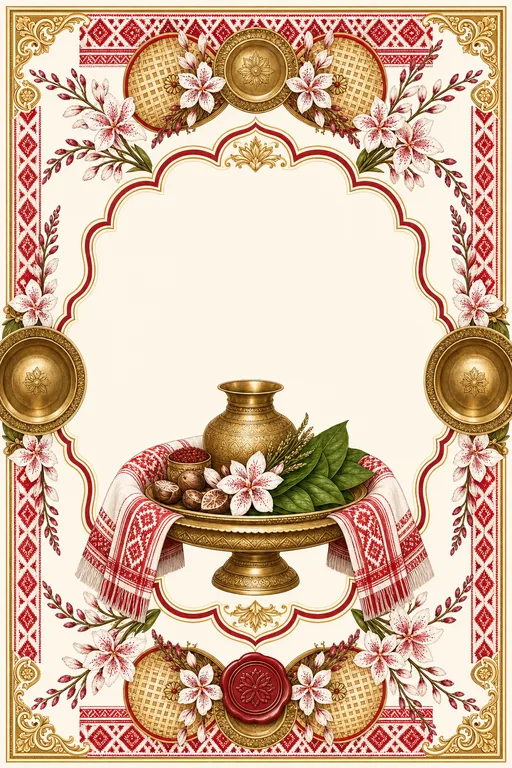 Juroon — Assamese Gamosa & Xorai Wedding Suite — Assamese Hindu Traditional Juroon invitation card design from Ayozan