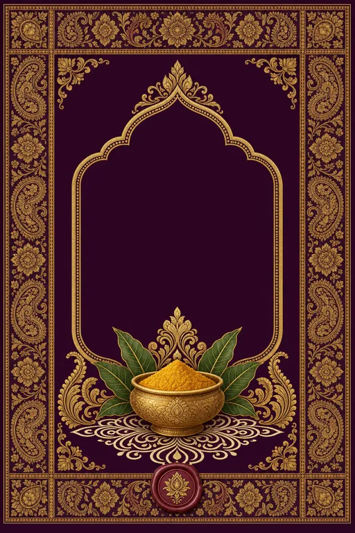 Haldi — Baluchari Brocade Wedding Suite — Bengali Hindu Traditional Haldi invitation card design from Ayozan