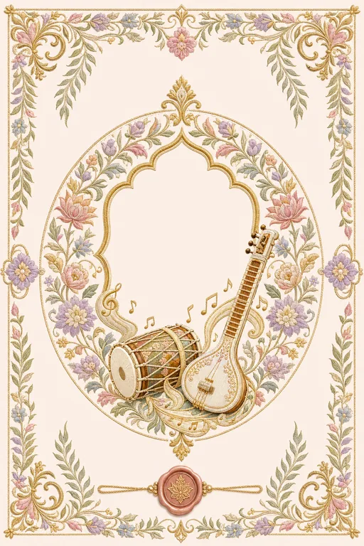 Sangeet — Chamba Rumal Wedding Suite — Hindu Traditional Sangeet invitation card design from Ayozan