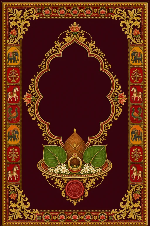 Engagement — Cheriyal Scroll Wedding Suite — Telugu Hindu Traditional Engagement invitation card design from Ayozan
