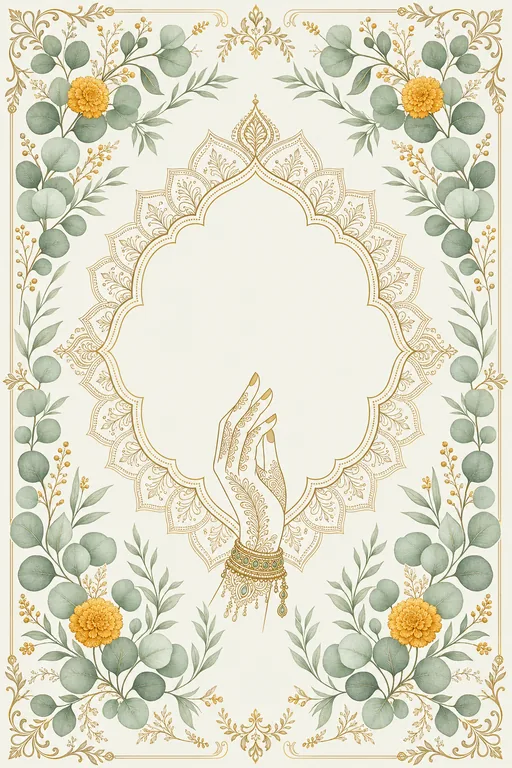 Mehndi — Eucalyptus & Sage Fusion Wedding Suite — North Indian Hindu Traditional Mehndi invitation card design from Ayozan