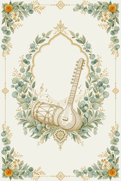 Sangeet — Eucalyptus & Sage Fusion Wedding Suite — North Indian Hindu Traditional Sangeet invitation card design from Ayozan