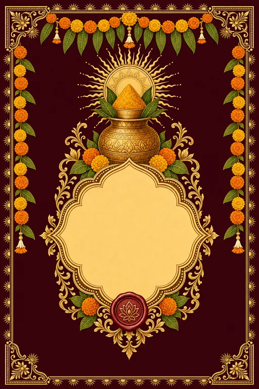 Haldi — Marigold Maximalist — Crimson & Gold Wedding Suite — North Indian Hindu Traditional Haldi invitation card design from Ayozan