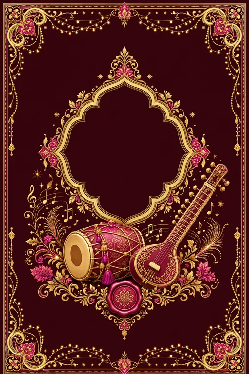 Sangeet — Marigold Maximalist — Crimson & Gold Wedding Suite — North Indian Hindu Traditional Sangeet invitation card design from Ayozan