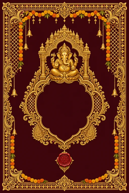 Wedding — Marigold Maximalist — Crimson & Gold Wedding Suite — North Indian Hindu Traditional Wedding invitation card design from Ayozan