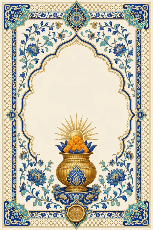 Haldi — Jaipur Blue Pottery Wedding Suite — Rajasthani Hindu Traditional Haldi invitation card design from Ayozan