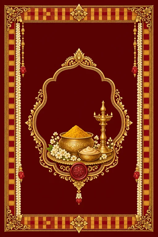Haldi — Kanchipuram Korvai Silk Wedding Suite — Tamil Hindu Traditional Haldi invitation card design from Ayozan
