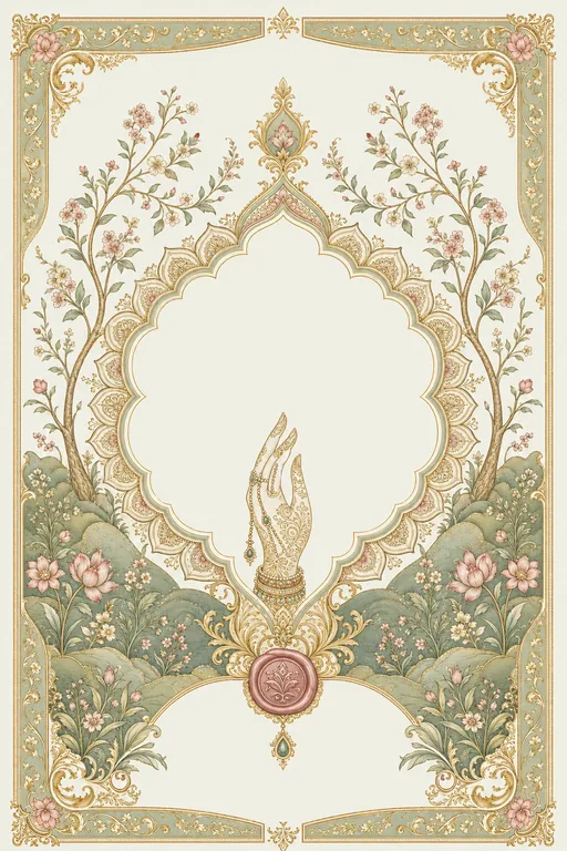 Mehndi — Kangra Miniature Wedding Suite — Hindu Traditional Mehndi invitation card design from Ayozan
