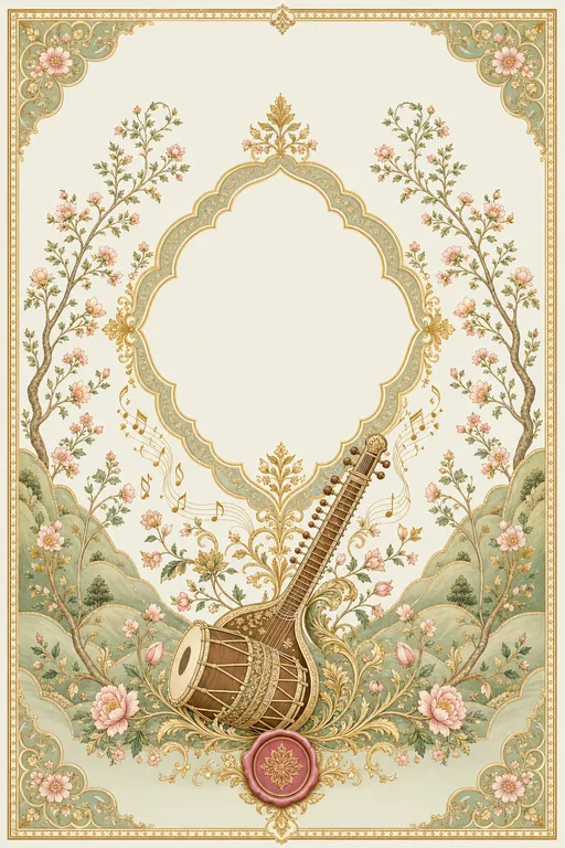 Sangeet — Kangra Miniature Wedding Suite — Hindu Traditional Sangeet invitation card design from Ayozan