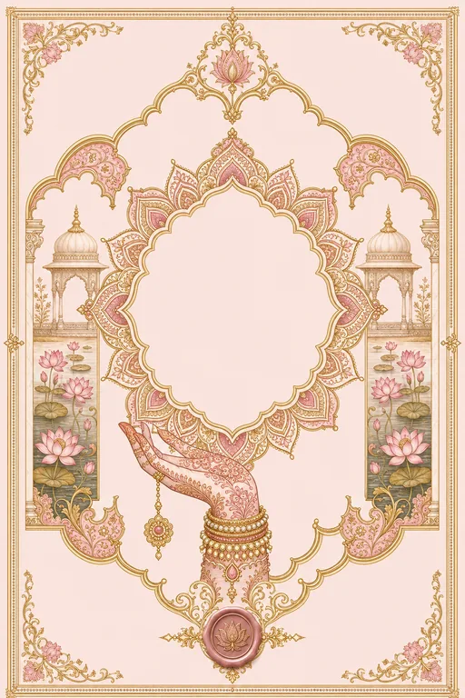 Mehndi — Kishangarh Miniature Wedding Suite — Rajasthani Hindu Traditional Mehndi invitation card design from Ayozan