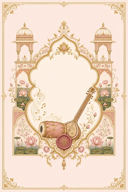 Sangeet — Kishangarh Miniature Wedding Suite — Rajasthani Hindu Traditional Sangeet invitation card design from Ayozan
