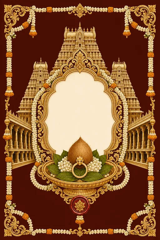 Engagement — Madurai Gopuram Wedding Suite — Tamil Hindu Traditional Engagement invitation card design from Ayozan