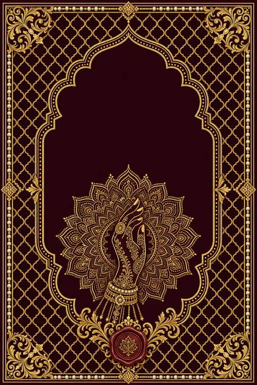 Mehndi — Mughal Jaali Gold Wedding Suite — North Indian Hindu Traditional Mehndi invitation card design from Ayozan