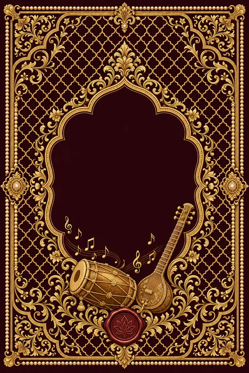 Sangeet — Mughal Jaali Gold Wedding Suite — North Indian Hindu Traditional Sangeet invitation card design from Ayozan