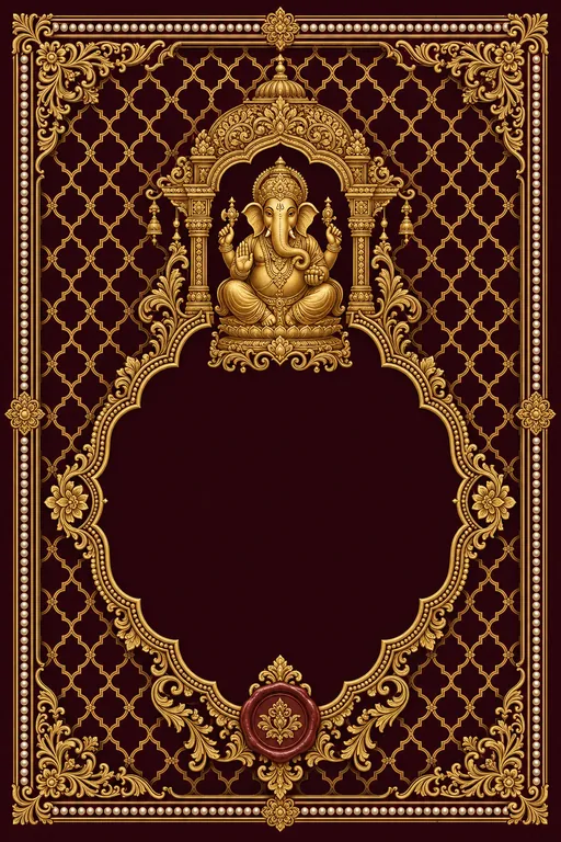 Wedding — Mughal Jaali Gold Wedding Suite — North Indian Hindu Traditional Wedding invitation card design from Ayozan