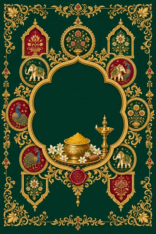 Haldi — Mysore Ganjifa Wedding Suite — Kannada Hindu Traditional Haldi invitation card design from Ayozan