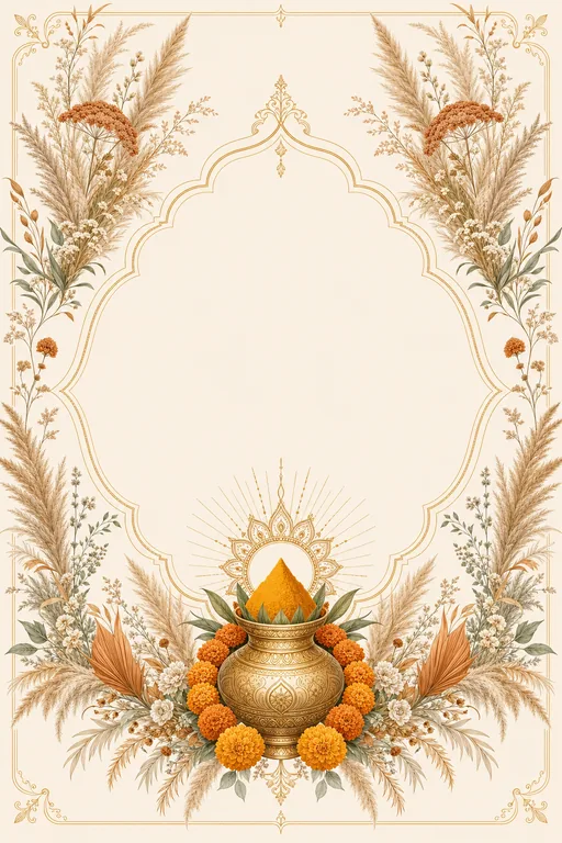 Haldi — Pampas Boho Wedding Suite — North Indian Hindu Traditional Haldi invitation card design from Ayozan