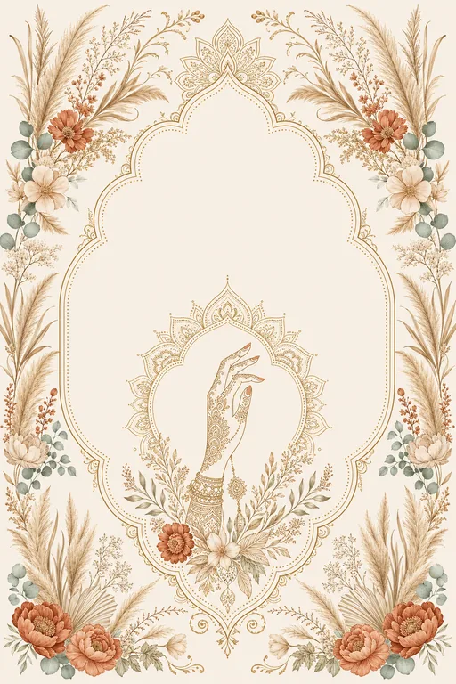 Mehndi — Pampas Boho Wedding Suite — North Indian Hindu Traditional Mehndi invitation card design from Ayozan