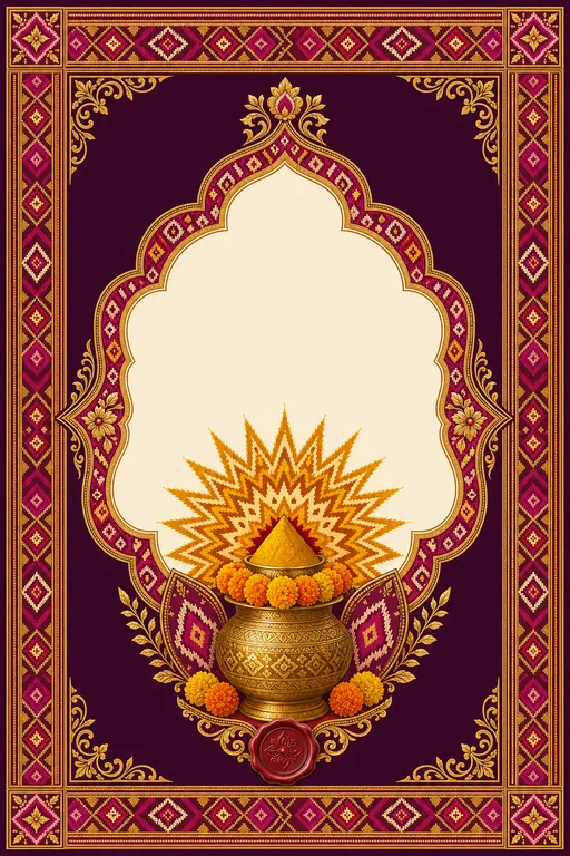 Haldi — Patan Patola Wedding Suite — Gujarati Hindu Traditional Haldi invitation card design from Ayozan