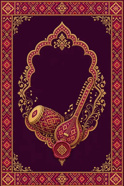 Sangeet — Patan Patola Wedding Suite — Gujarati Hindu Traditional Sangeet invitation card design from Ayozan