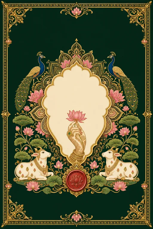 Mehndi — Pichwai Nathdwara Wedding Suite — North Indian Hindu Traditional Mehndi invitation card design from Ayozan