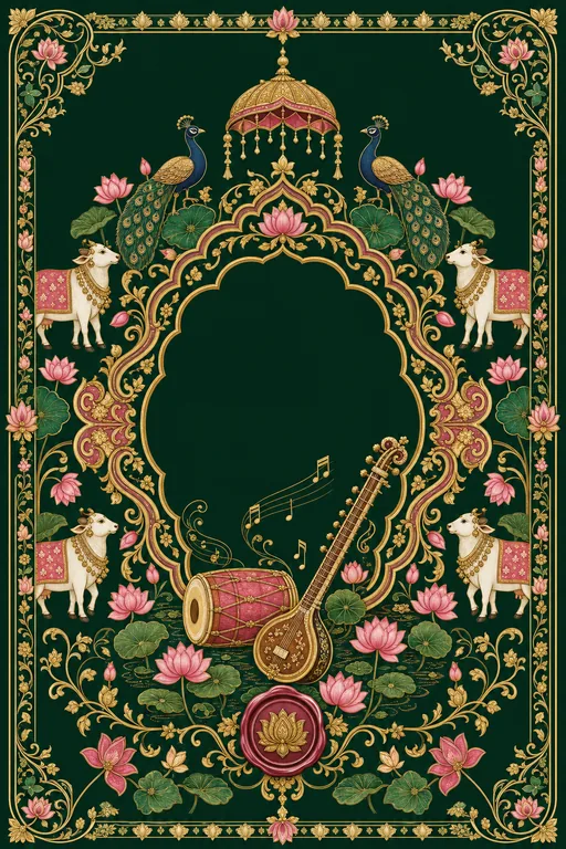 Sangeet — Pichwai Nathdwara Wedding Suite — North Indian Hindu Traditional Sangeet invitation card design from Ayozan
