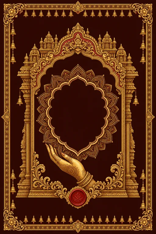 Mehndi — South-Indian Temple Wedding Suite — North Indian Hindu Traditional Mehndi invitation card design from Ayozan