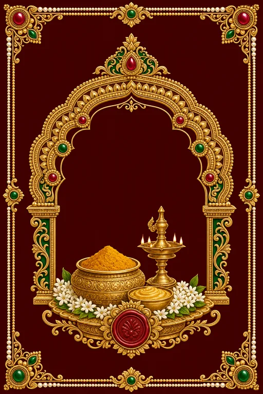 Haldi — Thanjavur Gold Relief Wedding Suite — Tamil Hindu Traditional Haldi invitation card design from Ayozan