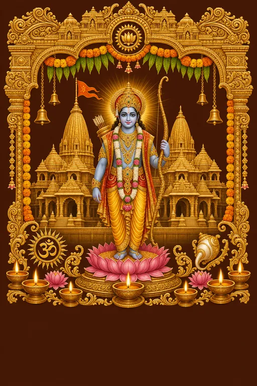 Ayodhya Ram Mandir — Darshan — Hindu Traditional Darshan invitation card design from Ayozan