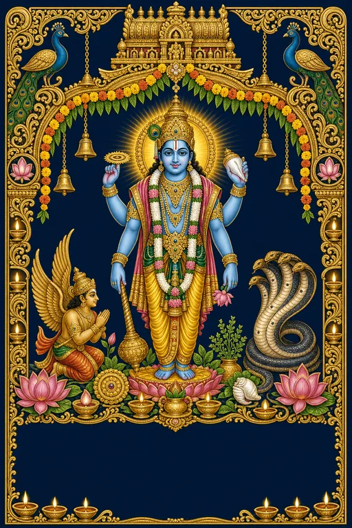 Bhagwan Vishnu / Balaji — Vishnu Puja — Hindu Traditional Vishnu Puja invitation card design from Ayozan