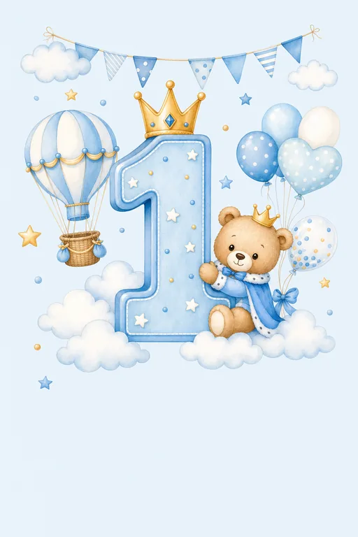 First Birthday — Baby Boy — Modern Birthday invitation card design from Ayozan