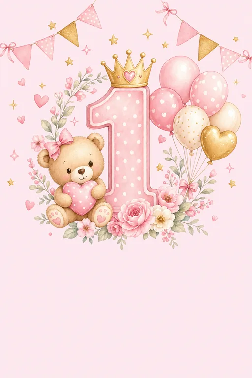 First Birthday — Baby Girl — Modern Birthday invitation card design from Ayozan