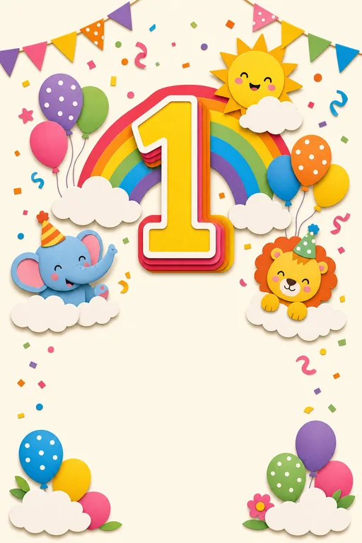 First Birthday — Rainbow — Modern Birthday invitation card design from Ayozan