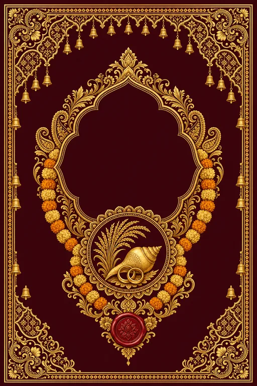Ashirwad — Marigold Red & Gold — Bengali Hindu Traditional Ashirwad invitation card design from Ayozan