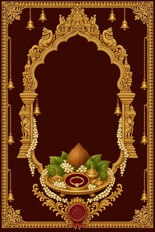 Nishchayam — South-Indian Temple Gold — Hindu Traditional Nishchayam invitation card design from Ayozan