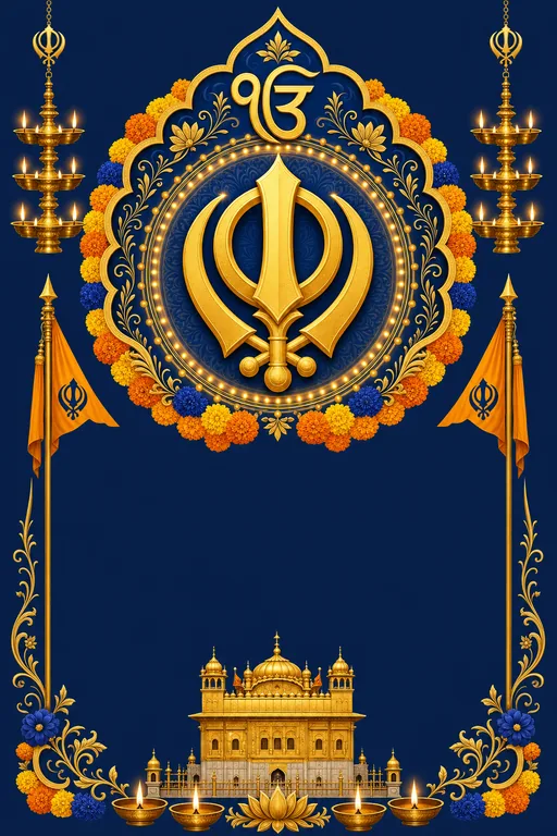 Gurpurab Blessings — Punjabi Sikh Traditional Guru Nanak Jayanti invitation card design from Ayozan