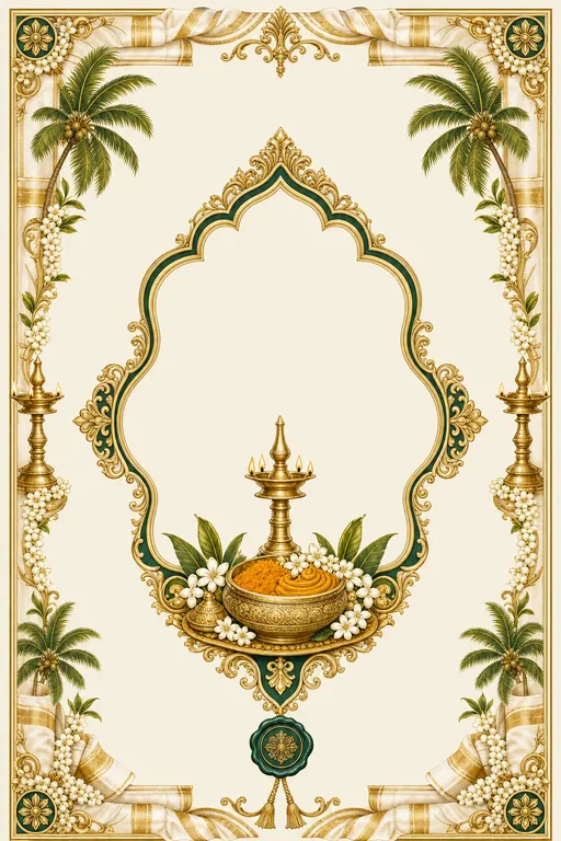 Turmeric Ceremony — Kerala Kasavu Wedding Suite — Malayalam Hindu Traditional Turmeric Ceremony invitation card design from Ayozan