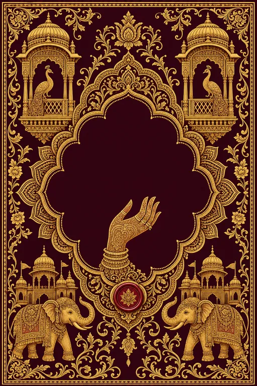 Mehndi — Marwari Haveli Wedding Suite — Rajasthani Hindu Traditional Mehndi invitation card design from Ayozan