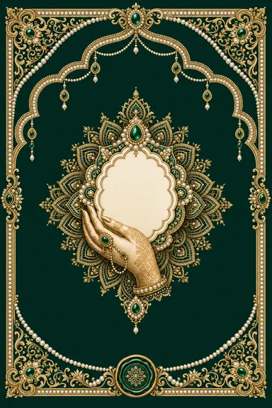 Mehndi — Nizami Pearl & Emerald Wedding Suite — Mehndi card design