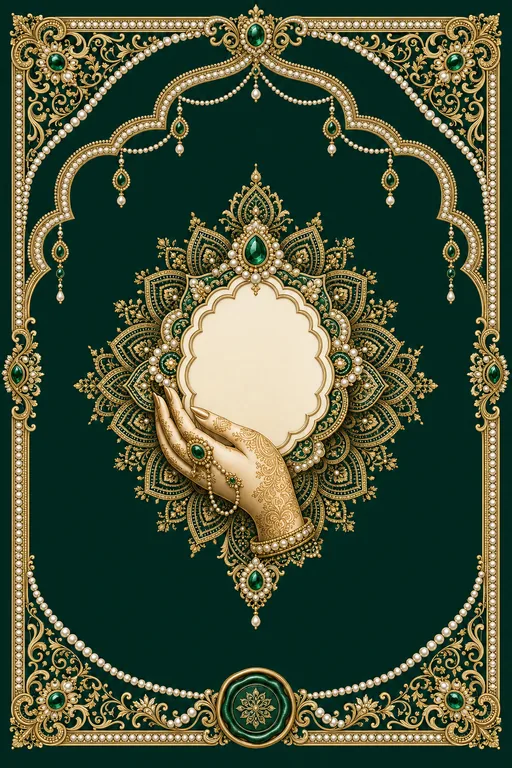 Mehndi — Nizami Pearl & Emerald Wedding Suite — Hindu Traditional Mehndi invitation card design from Ayozan